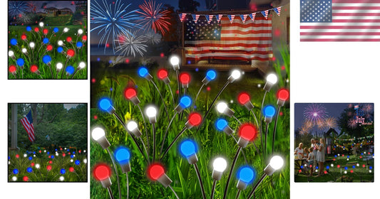 36 LED Solar Powered Red White Blue Lights with 2 Modes - Independence Day Decor