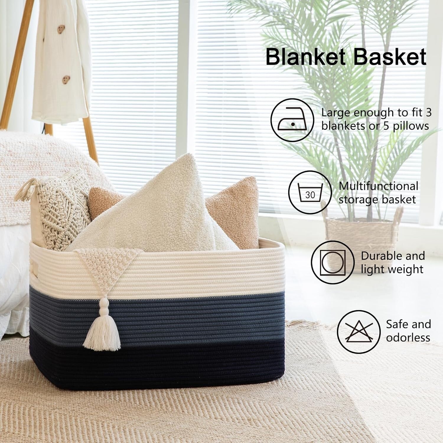Spacious Gradient Blue Rectangular Basket - Large Storage for Living Spaces