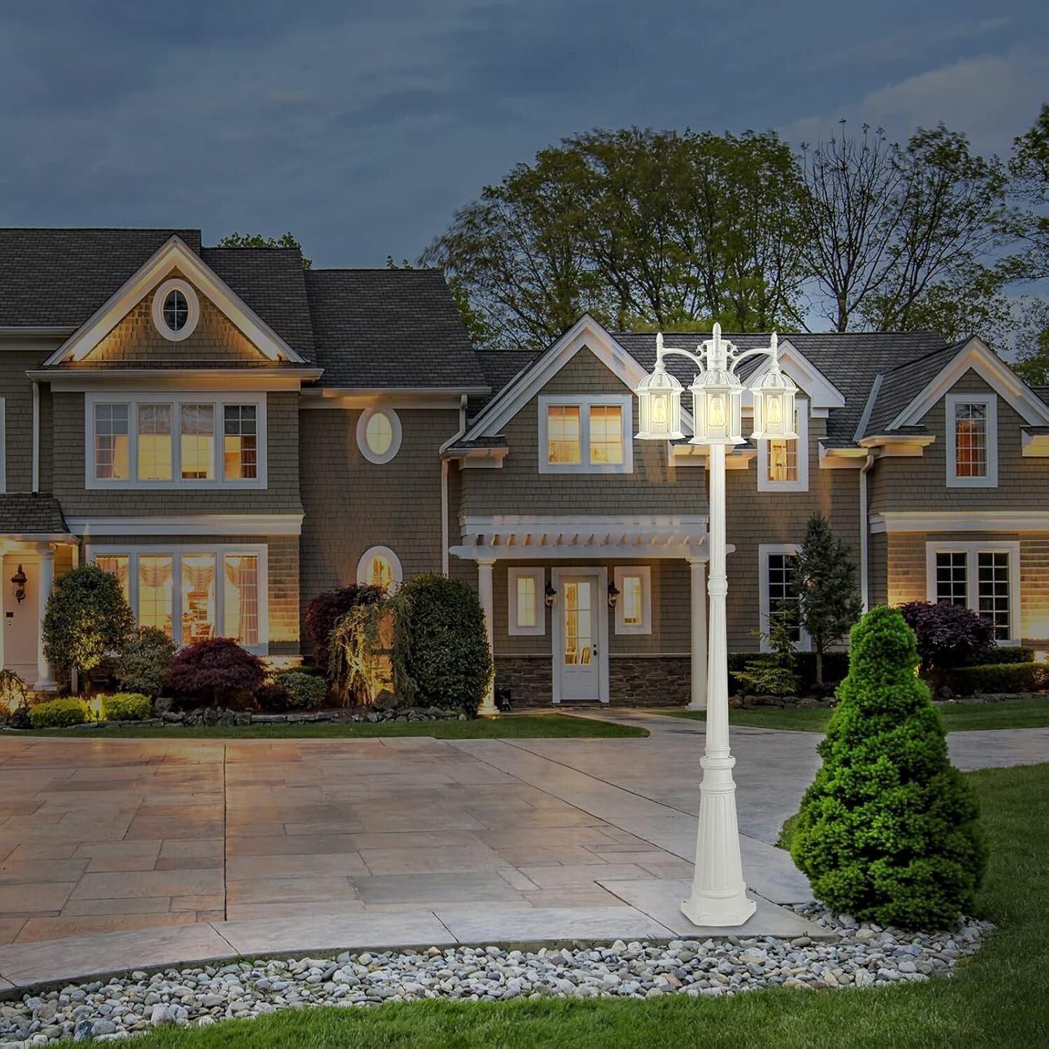 Classic Waterproof Outdoor Lamp Post - 3-Light Birdcage Style for Pathways