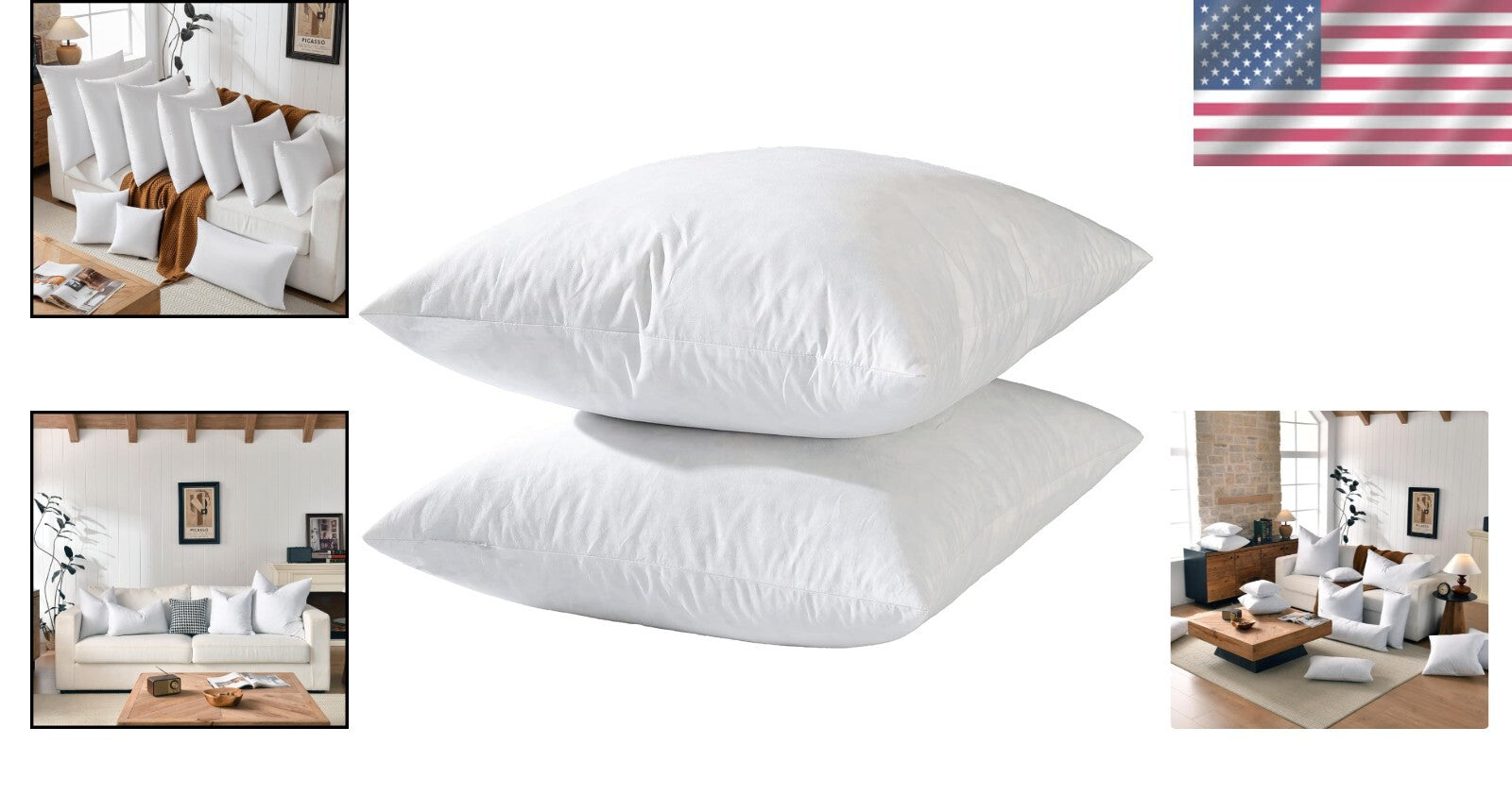 Decorative Throw Pillow Inserts 22in - Set of 2 Feather-Covered White Cushions