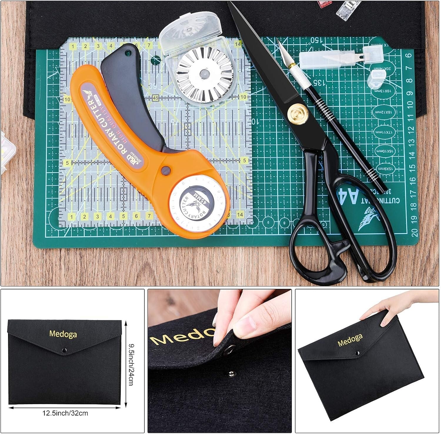 Sewing & Quilting Essential Kit: 104-Piece Rotary Cutter with Ruler & Clips