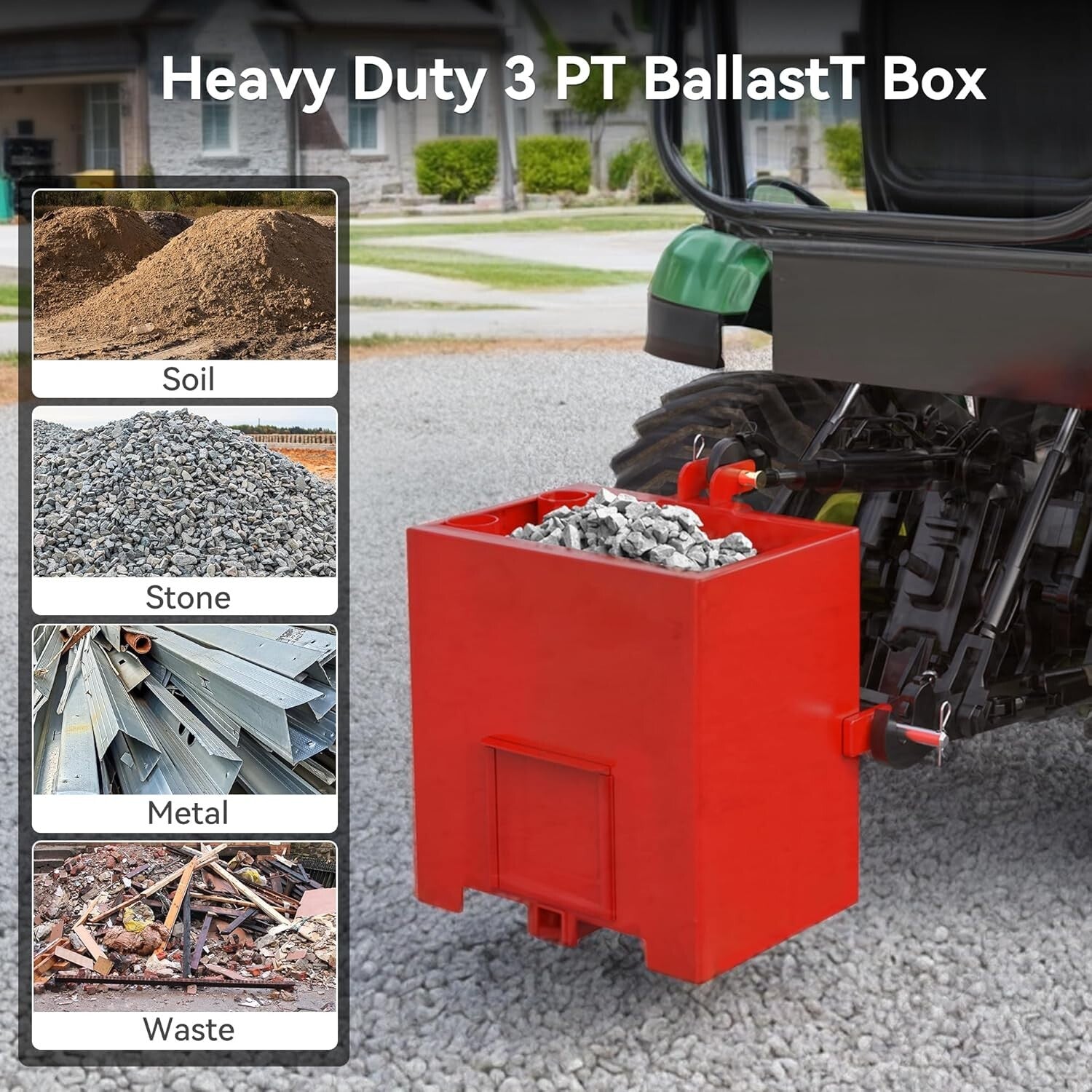 800 lbs Heavy Duty Tractor Ballast Box with Quick Hitch for Category 1 Tractors