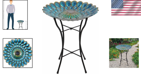Freestanding 21-Inch Solar Birdbath Bowl with Vibrant Mosaic and LED Light
