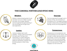 Load image into Gallery viewer, Stainless Steel Stoic Virtues Ring - Daily Reminder of Wisdom, Courage &amp; Justice