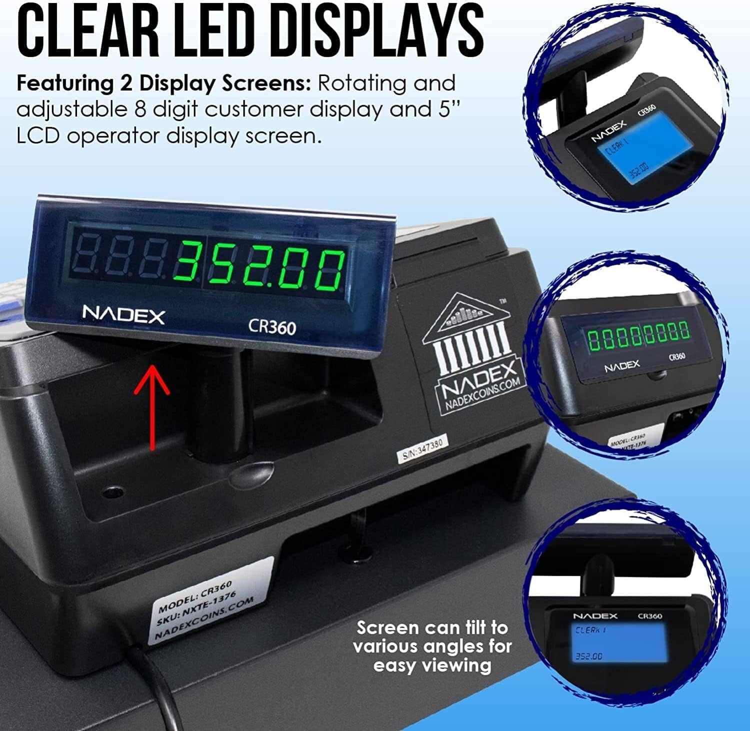 Efficient CR360 Cash Register with Dual Displays and Quick Load Thermal Printing