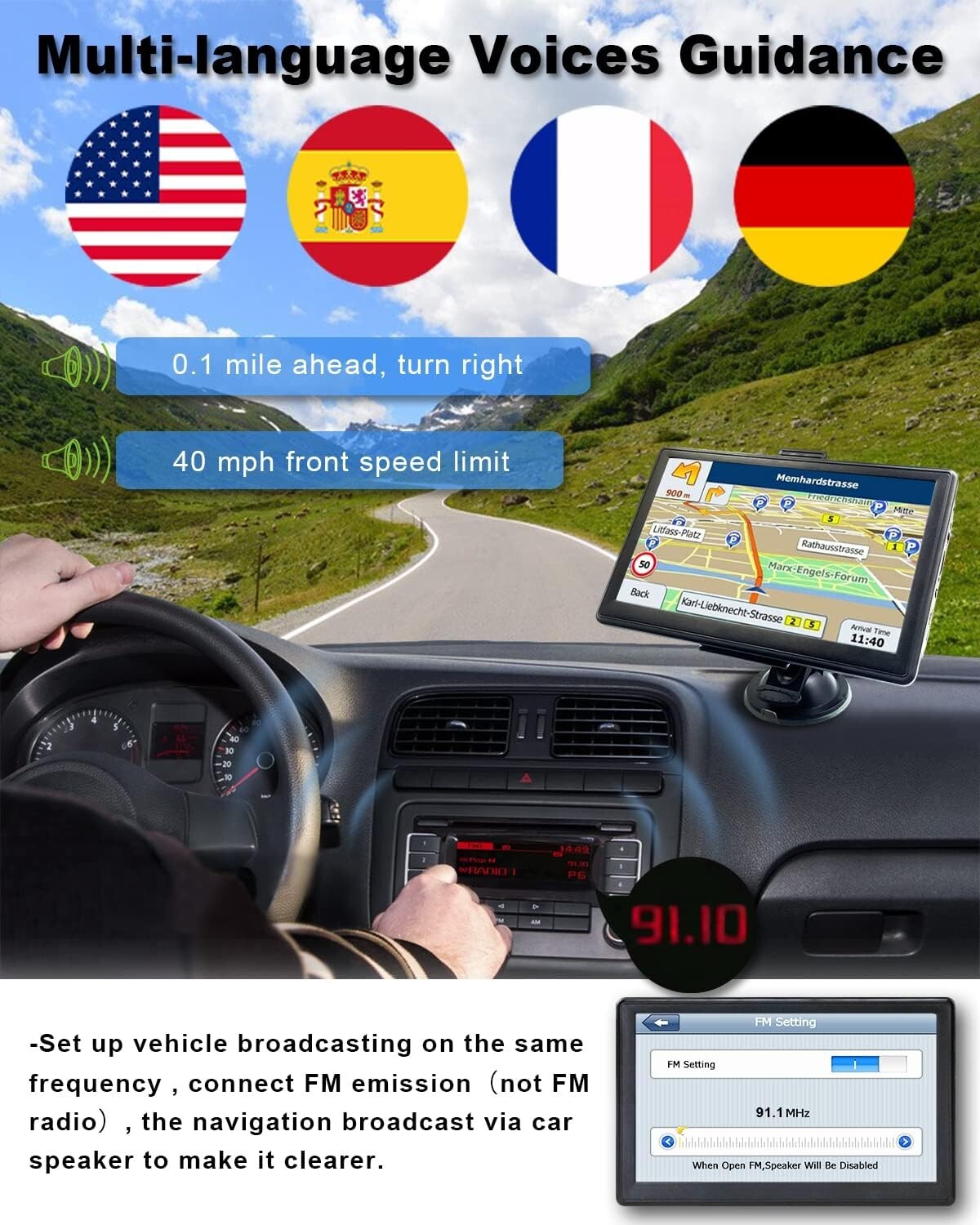 Professional 7-Inch GPS Tracker with Voice Command & Free Lifetime Map Updates