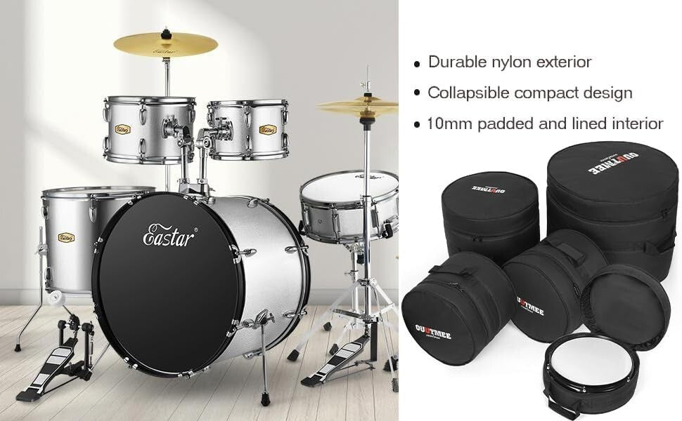 Comprehensive 5-Piece Drum Bag Set with 10mm Padding for Ultimate Protection