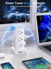 Load image into Gallery viewer, 17-in-1 Power Strip Tower with Wireless Charger &amp; 10FT Extension Cord, White