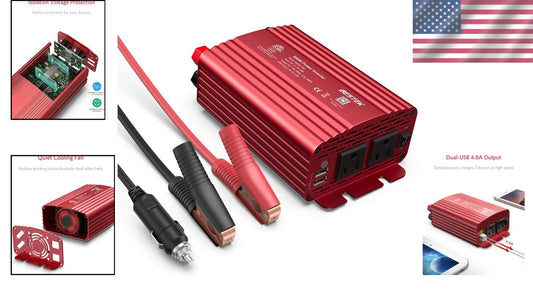 Dual USB 500W Inverter with Smart Cooling Fan - Ideal for Campers & Travelers
