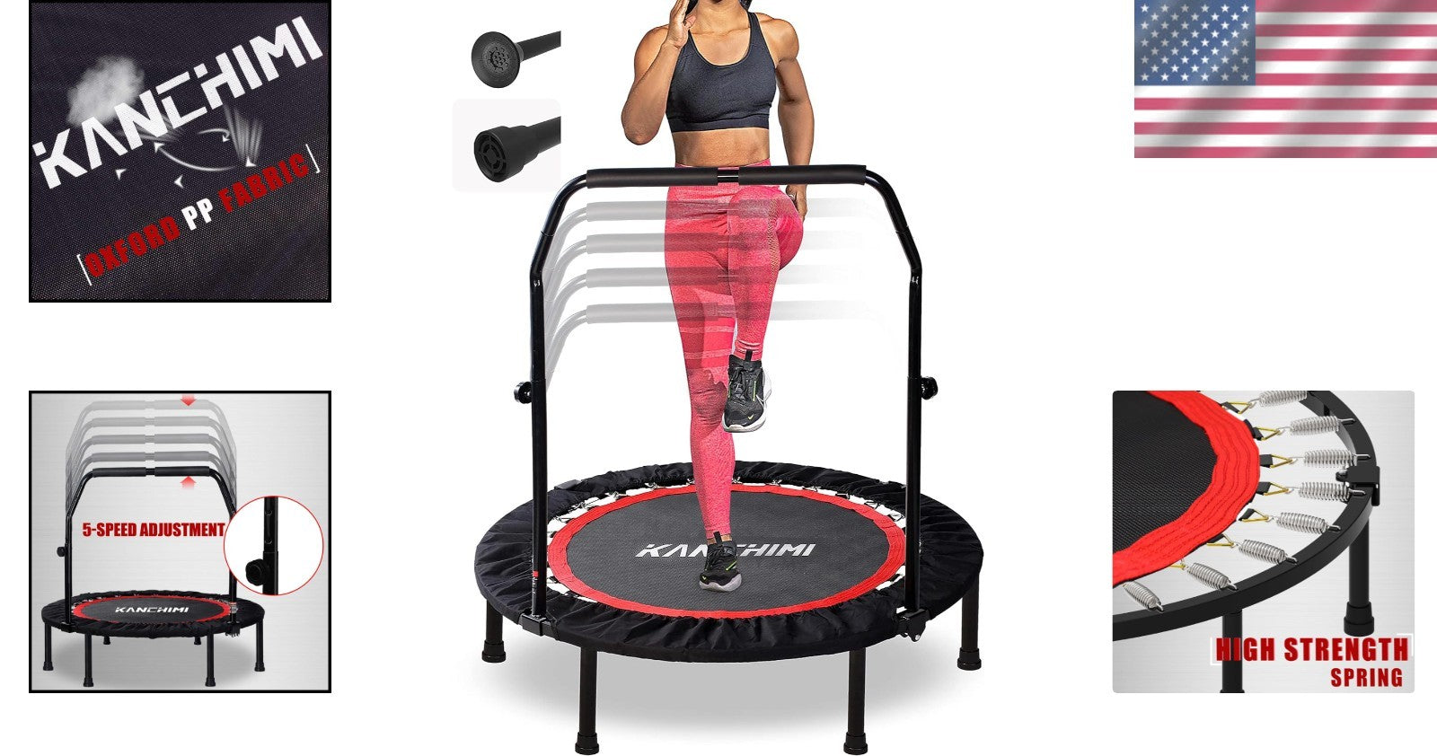 Folding Mini Fitness Trampoline with Non-Slip Handle - Ideal for Home Workouts
