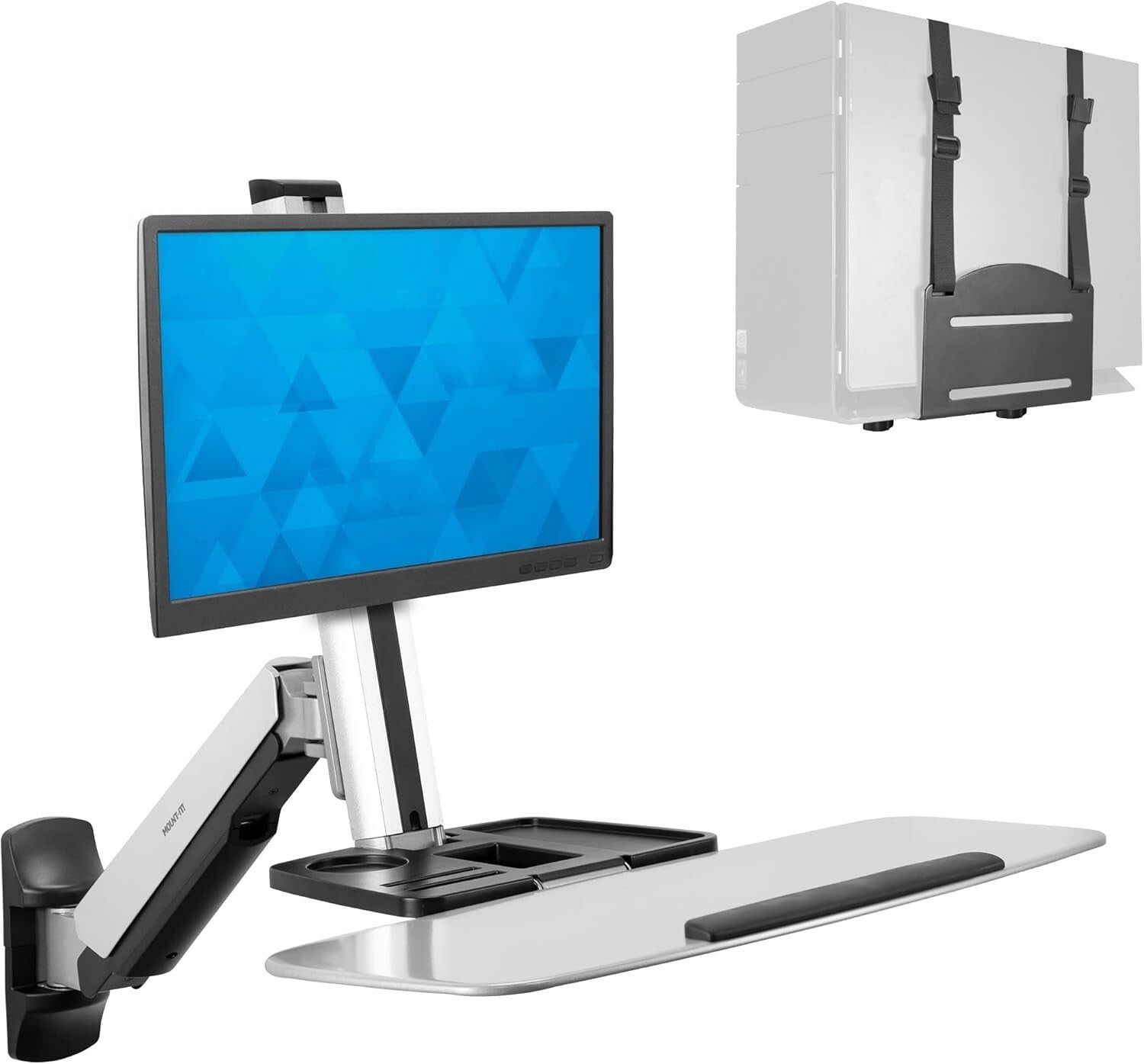 Adjustable Wall-Mounted Workstation with Articulating Monitor Arm & CPU Holder