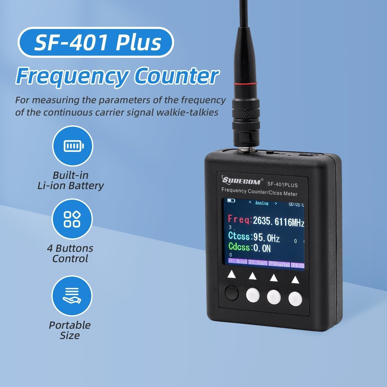 Compact UHF/VHF Frequency Counter with Signal Strength Indicator - Lightweight