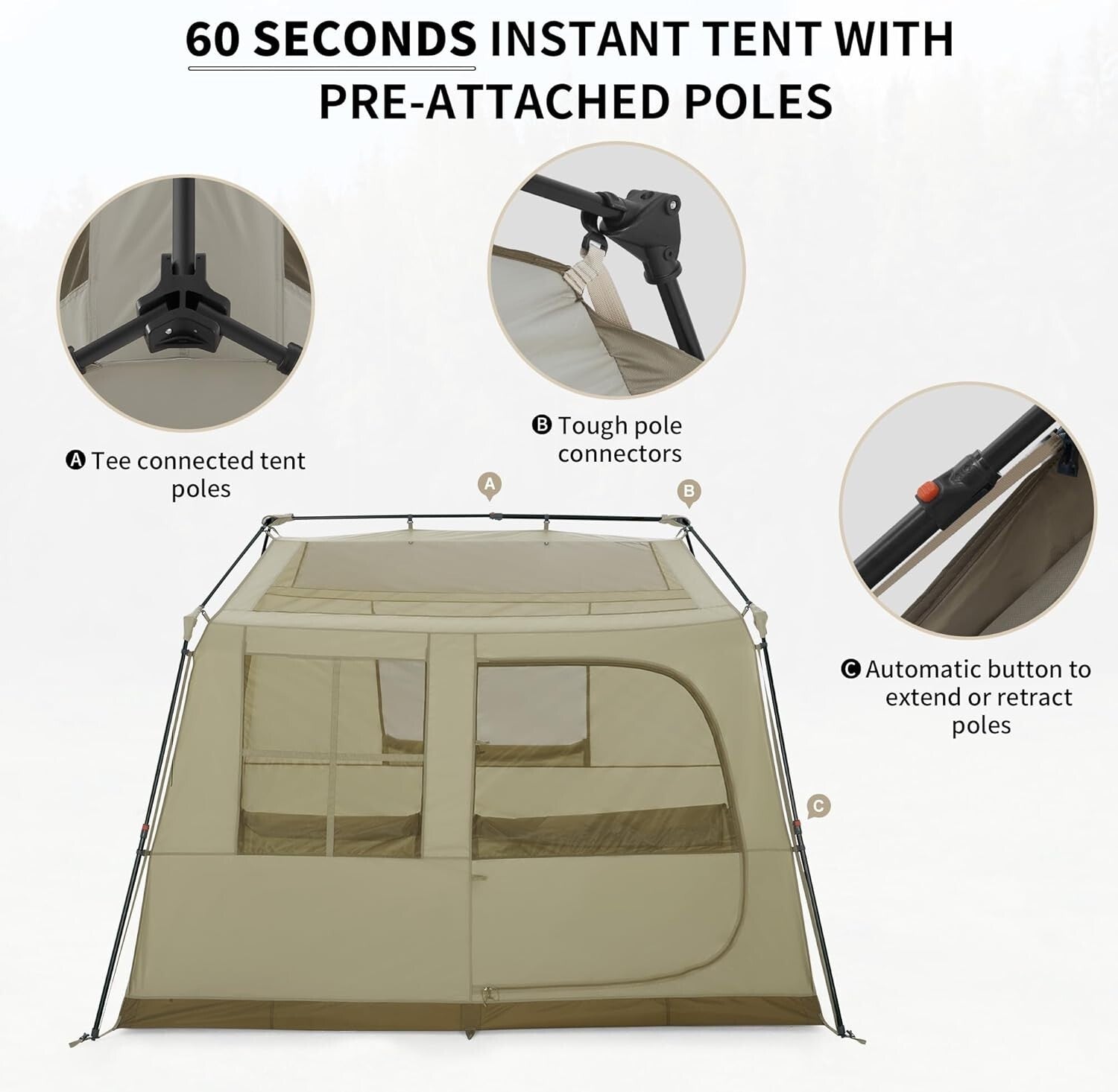 Instant 4-Person Camping Tent with Vestibule - Easy Setup, Weather Resistant