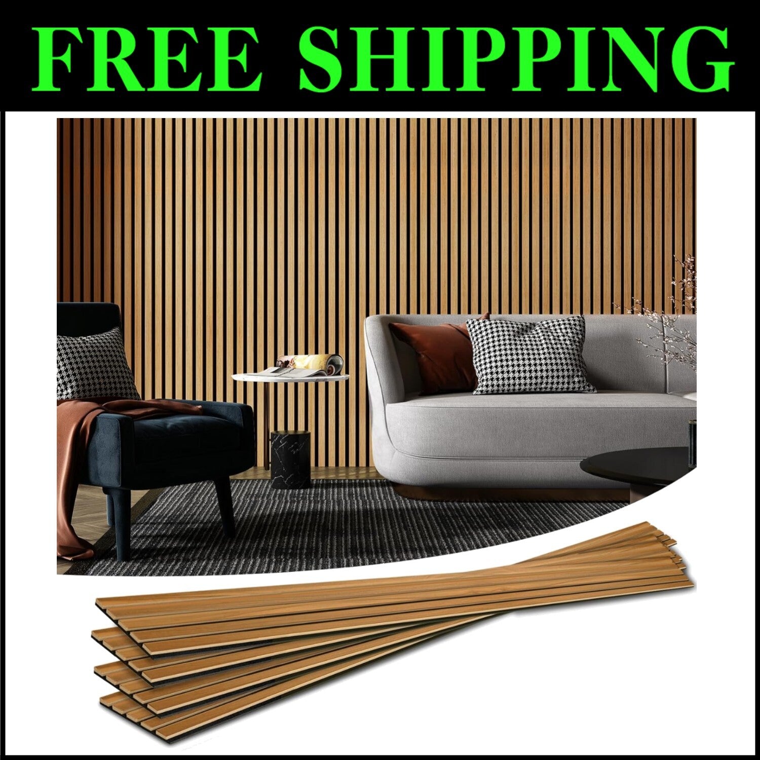 Eco-Friendly 4-Piece Acoustic Wood Slat Panels for Enhanced Home Aesthetics