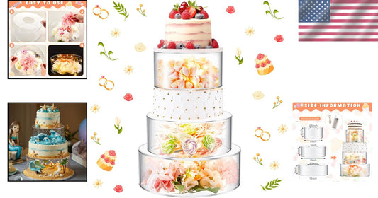Clear Fillable Cake Riser Set with LED - 6'', 8'', 10'' for Stunning Displays