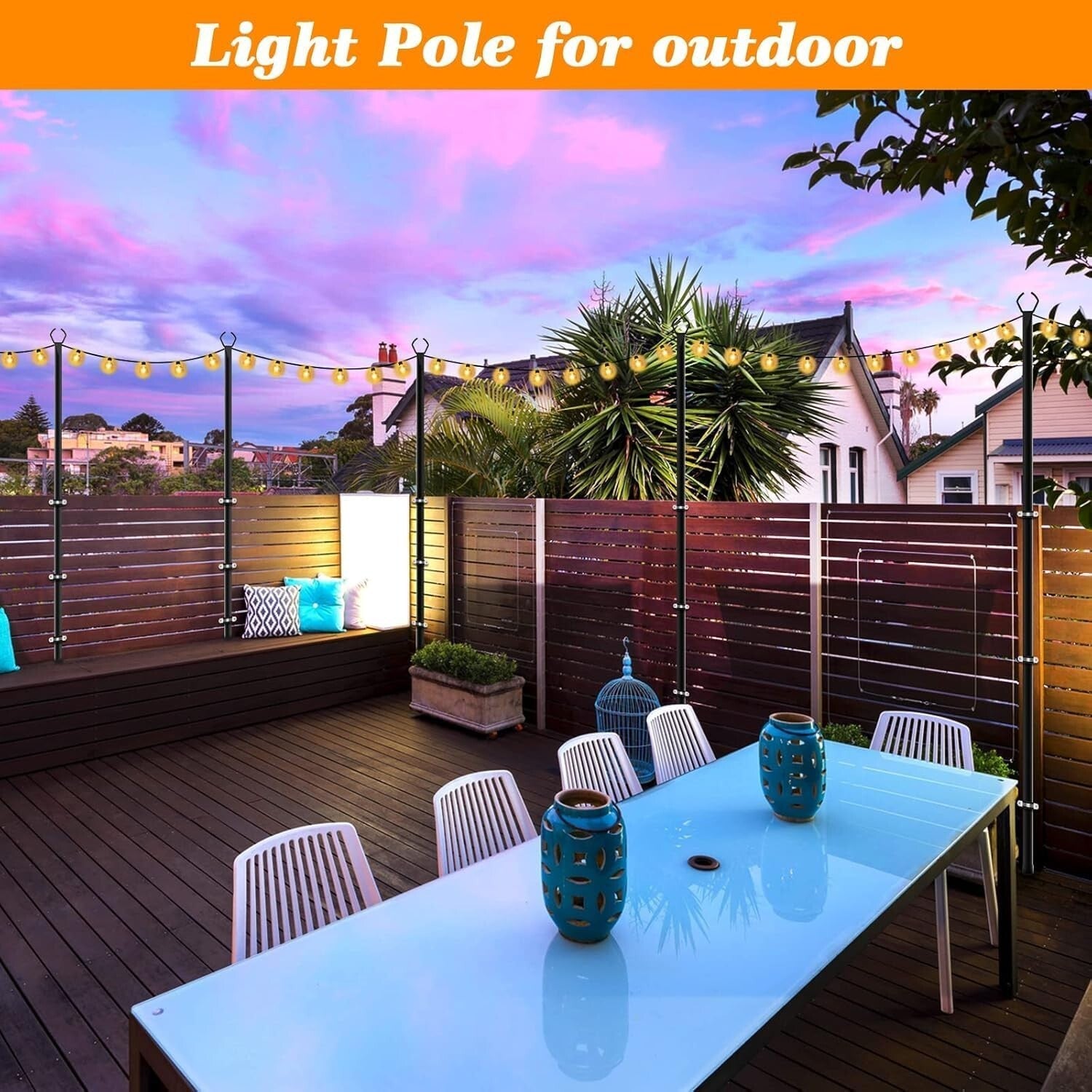 Metal String Light Poles for Outdoor Lighting - Waterproof & All Season Use