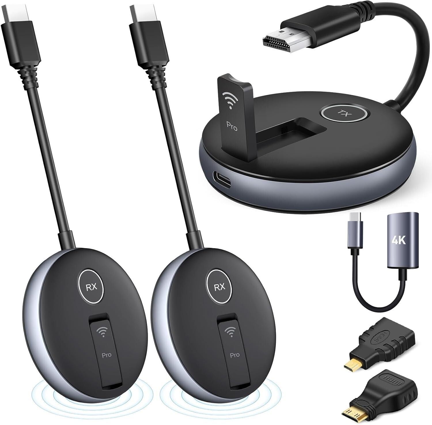 Advanced Wireless HDMI Setup with 1TX, 2RX, USB-C Adapter, 60Hz Streaming