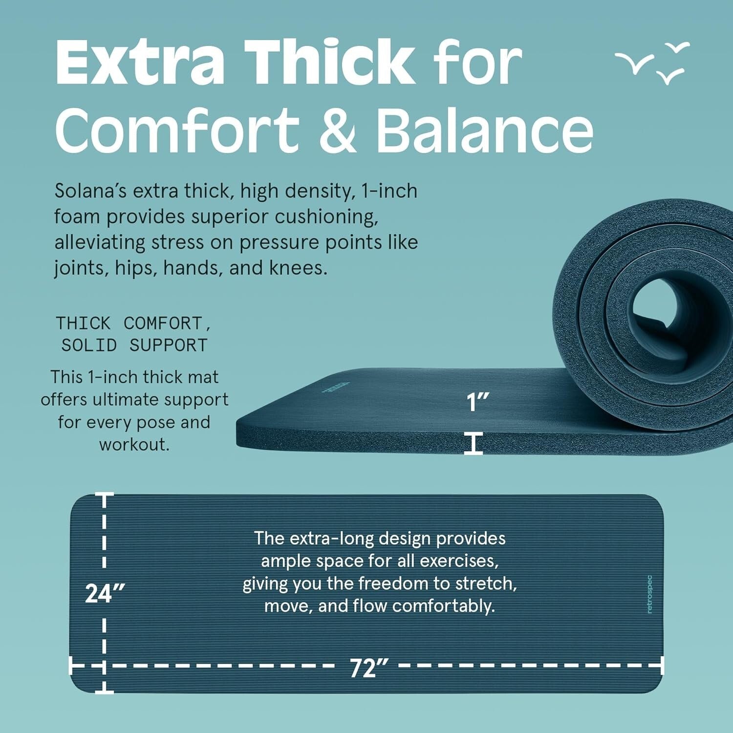 Solana 1" Thick Yoga Mat - Durable, Non-Slip with Nylon Strap for All Workouts