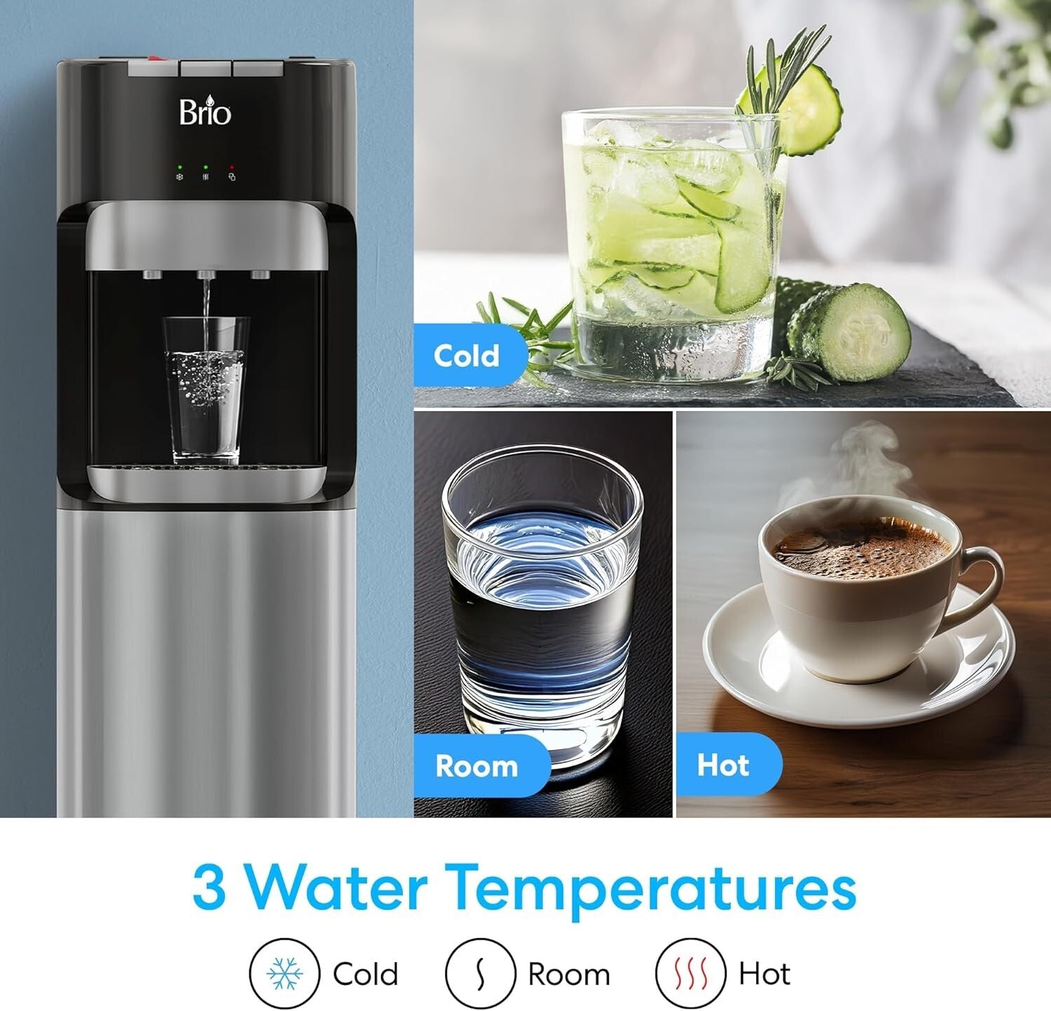 Bottom Loading Water Cooler with 3 Temperatures - Child Safety Lock & LED Alert