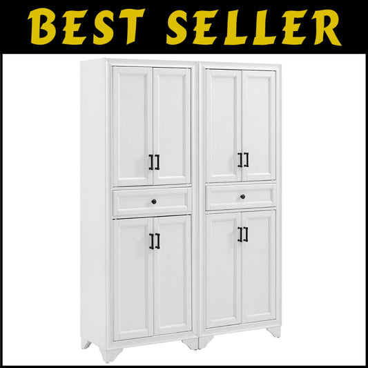 Charming 2-Piece Pantry Storage Duo with Adjustable Shelves in Distressed White