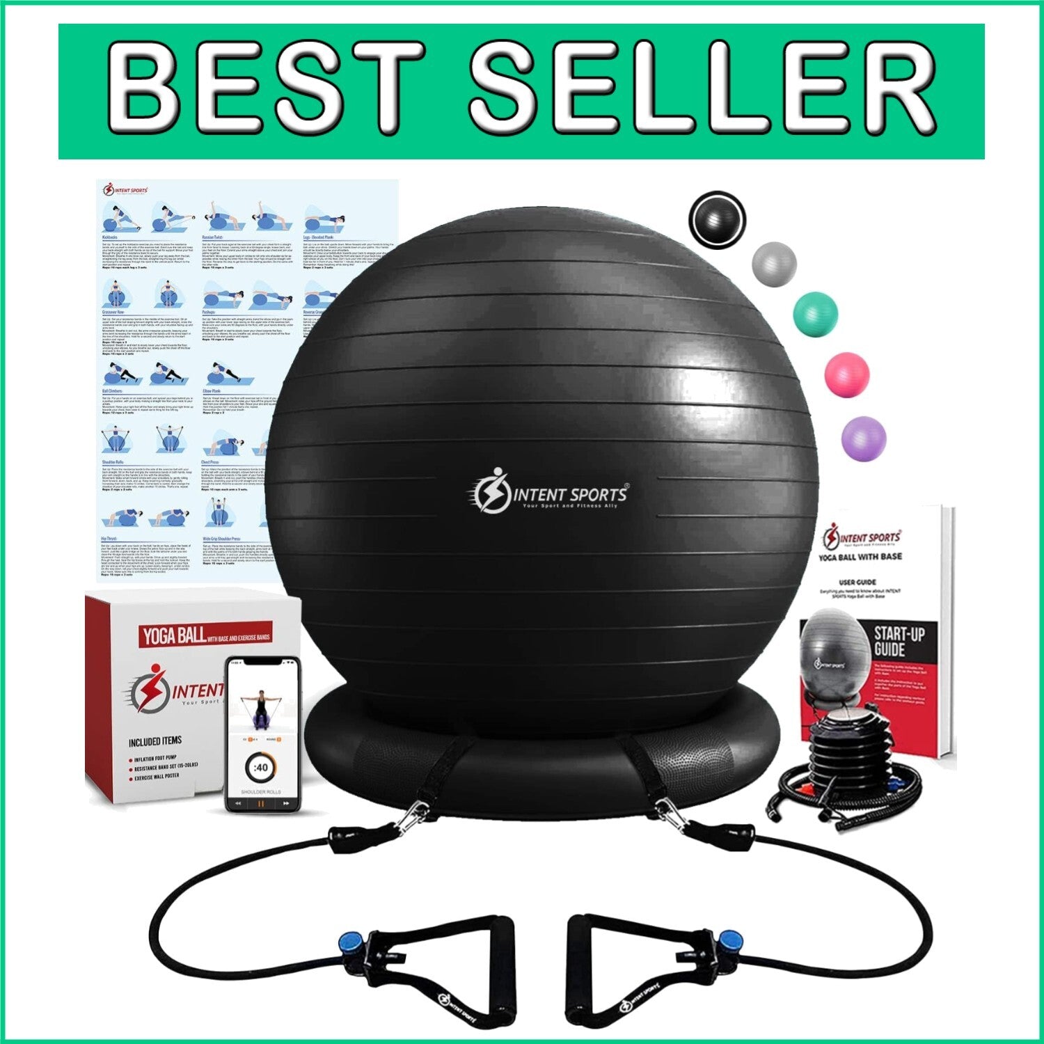 Versatile Fitness Ball Chair – 65 cm Stability Ball for Home Gym & Office Use