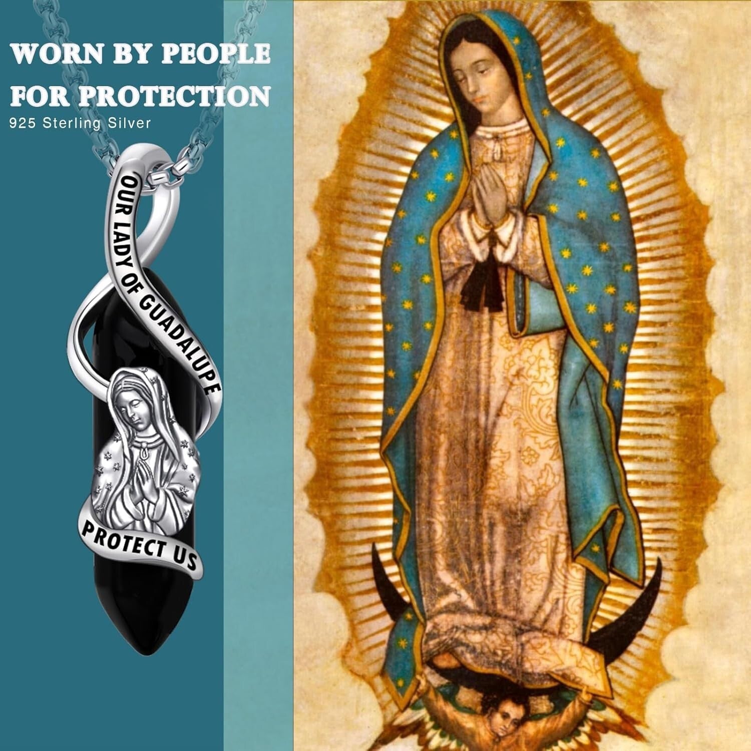 925 Sterling Silver Our Lady of Guadalupe Pendant Necklace for Faith and Prot...