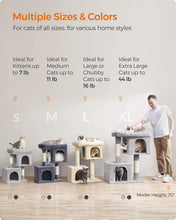Load image into Gallery viewer, Smoky Gray 39.8" Cat Tower with Large Perch and Two Cat Caves - Stable &amp; Durable