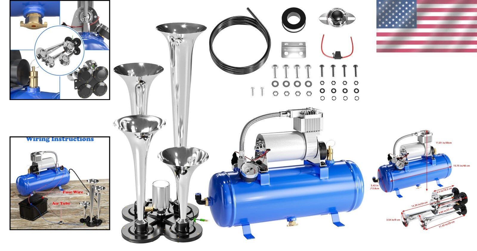 Loud 150DB Train Horn Kit with 1.59 Gallon Compressor - Easy Install for Trucks