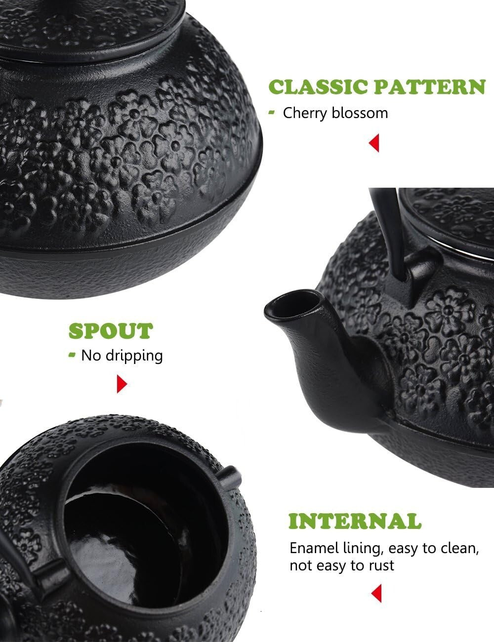 Handcrafted 1200ml Cast Iron Teapot with Enamel Interior for Flawless Brewing