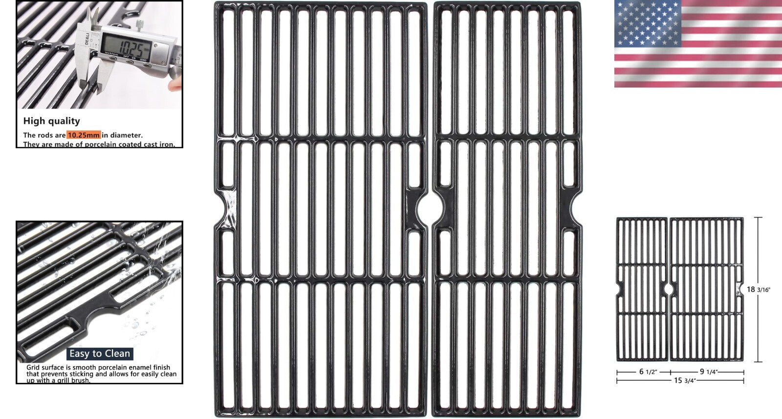 Heavy-Duty Replacement Grill Grates - Porcelain Cast Iron for CharBroil Models