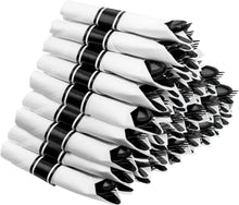 Load image into Gallery viewer, 60-Pack Heavy Duty Pre-Wrapped Black Plastic Cutlery with Napkins - Elegant &amp;...