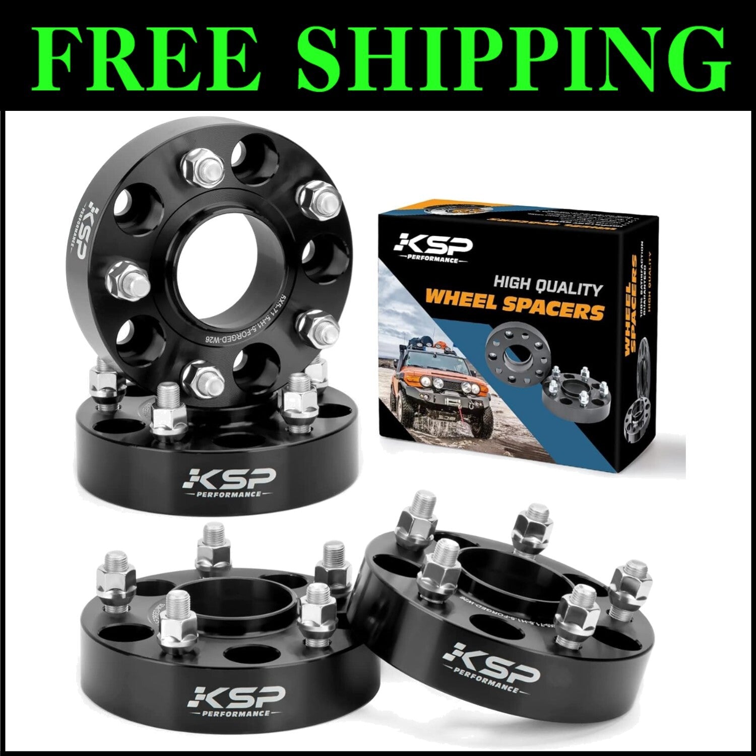 1.5" Thick KSP Wheel Spacers for Jeep - 4 Pcs with 20 Bolts, Vibration-Free Fit