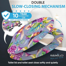 Load image into Gallery viewer, Elongated Molded Wood Toilet Seat with Beautiful Hummingbird Print - Soft Close