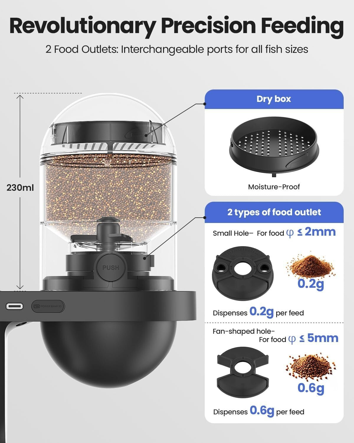 2.4G Precision Fish Feeder with Visual Monitor for Betta and Goldfish Aquariums