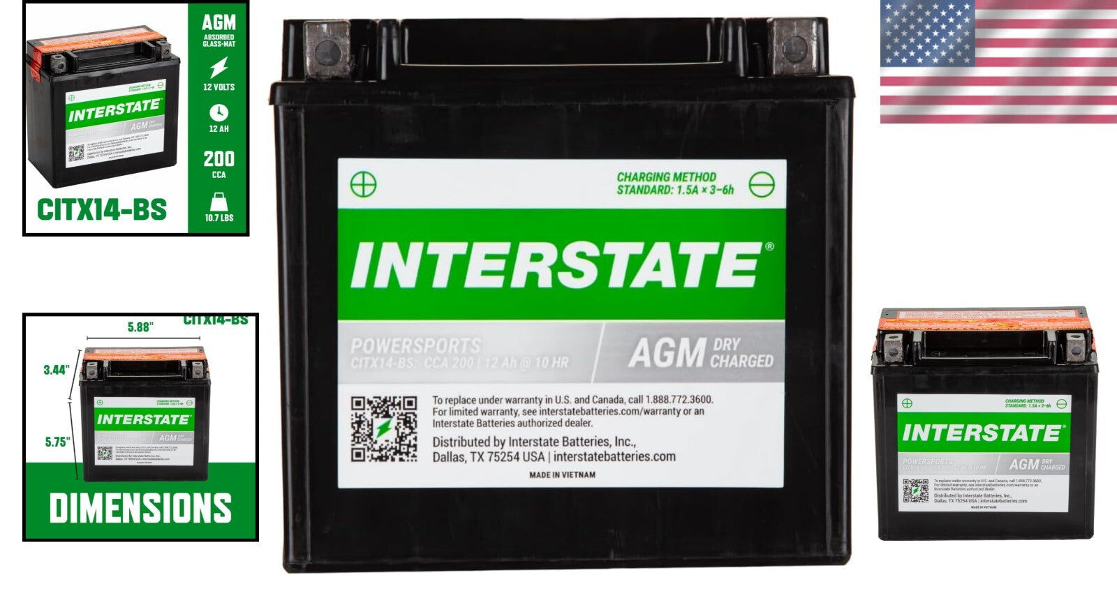 Maintenance-Free Powersport AGM Battery - Easy Install for Motorcycles & UTVs