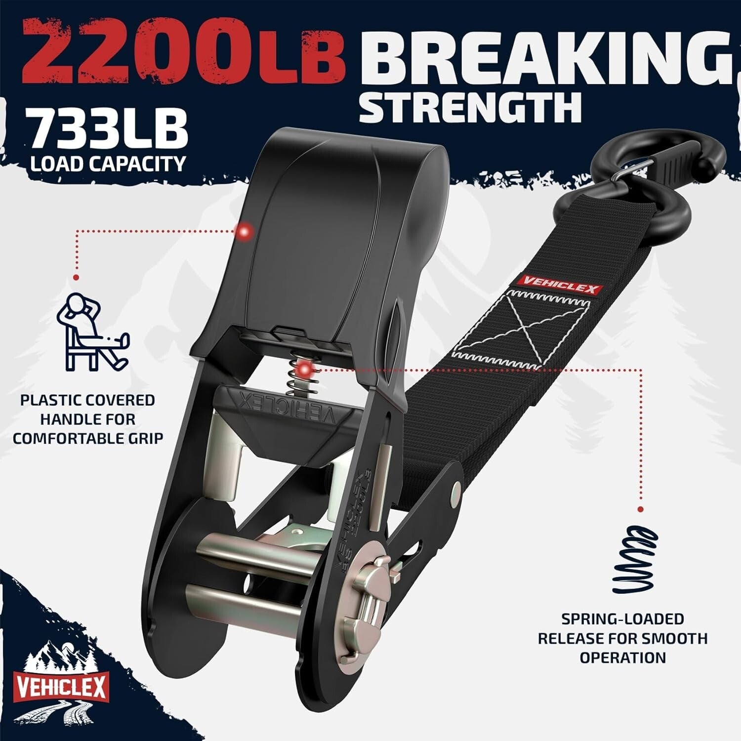 Durable 1" x 15' Ratchet Tie-Down Straps - 2200lbs Capacity for Safe Transport