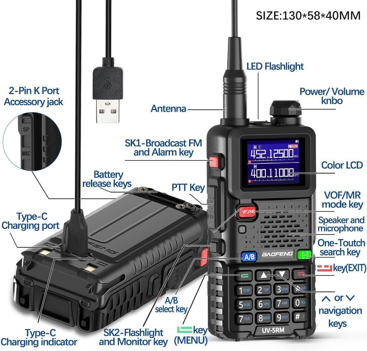 Multi-Band Ham Radio with 2500mAh Battery, NOAA Receiver - 2 Pack Walkie Talkies