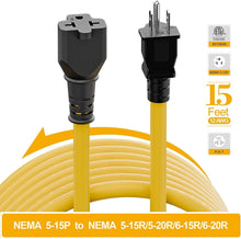 Load image into Gallery viewer, 15FT NEMA 5-15P Heavy Duty Extension Cable - Supports Wide Voltage Range