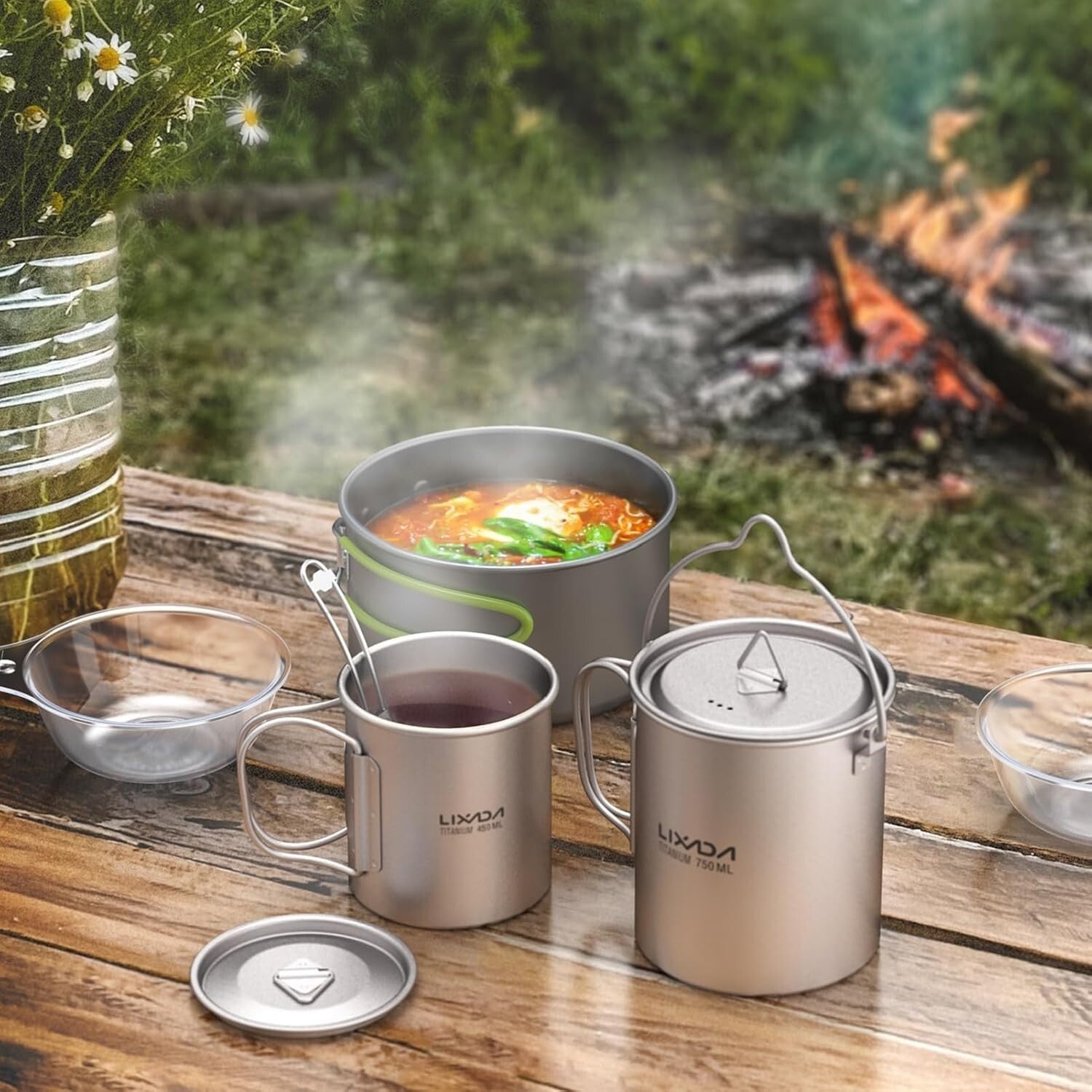 Durable Titanium Camping Cookware with 450ml Coffee Mug & Collapsible Spork