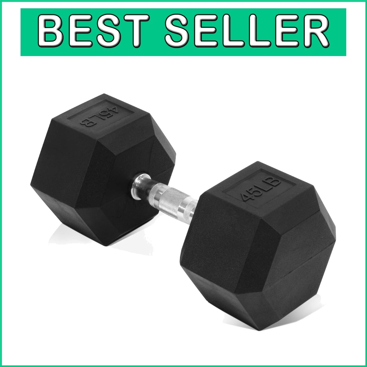 Strengthen Muscles with 45 lb Rubber Encased Hex Dumbbell - Ideal for Gym & Home