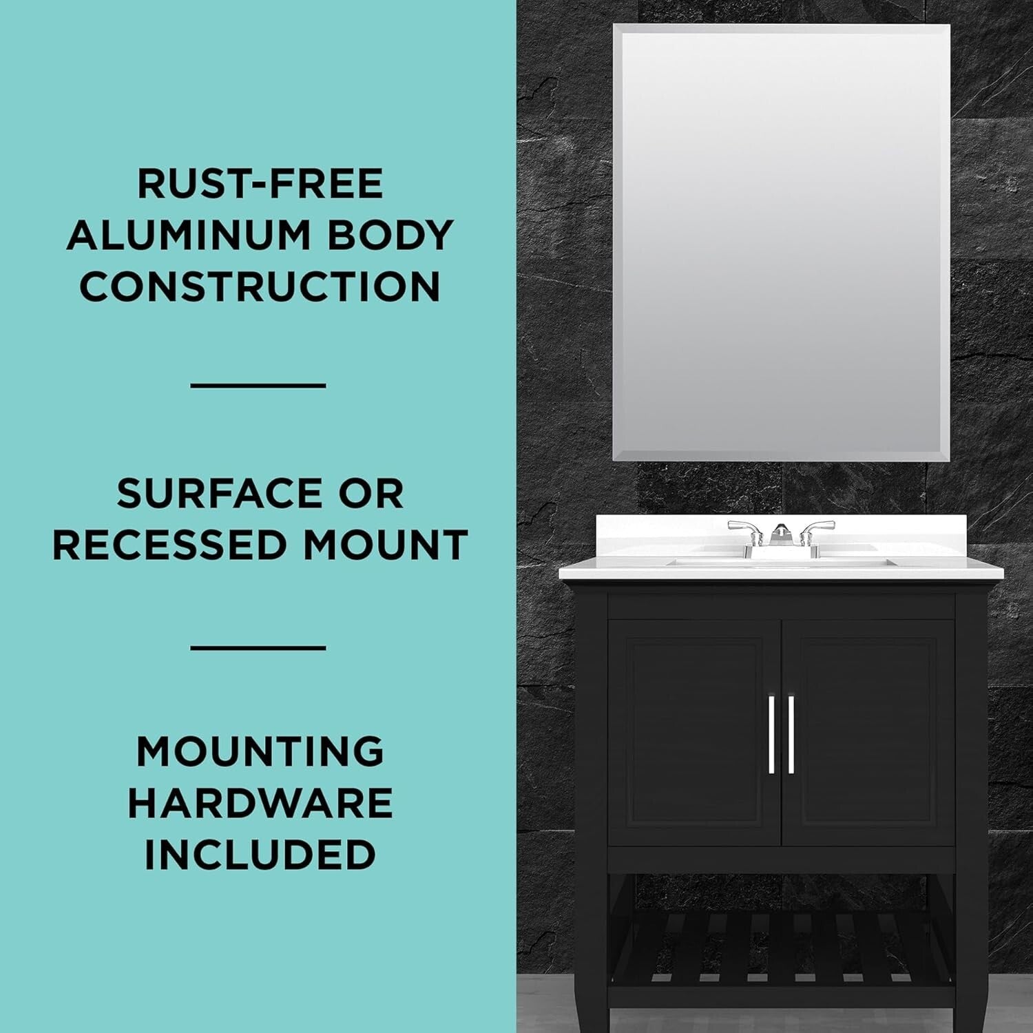 Elegant 20" x 26" Aluminum Medicine Cabinet with Soft Close Door & Mirror Finish