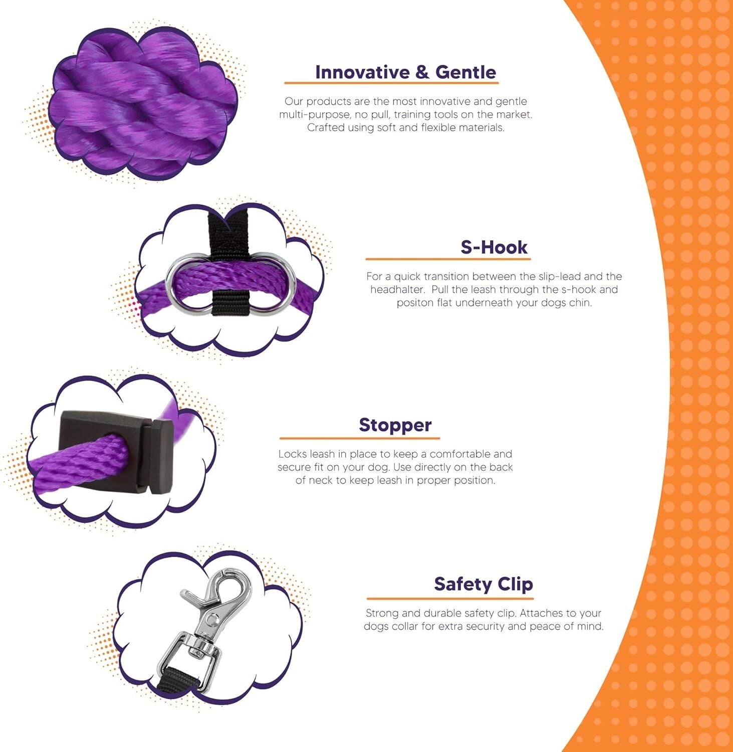 No-Pull Dog Headcollar with Leash - Gentle Training Tool, Purple, Regular Size