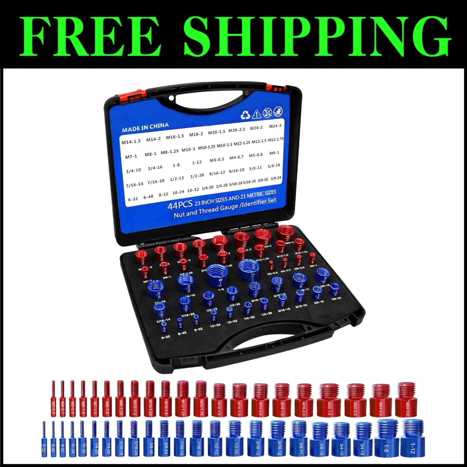Efficient 44-Pc Nut & Bolt Gauge Set - Aluminum Thread Gauge for All Sizes