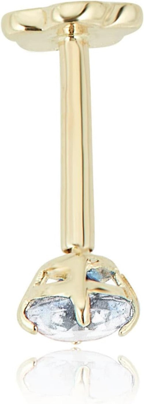 14K Gold Hypoallergenic Flat Back Cartilage Piercing with 3mm Simulated Diamond
