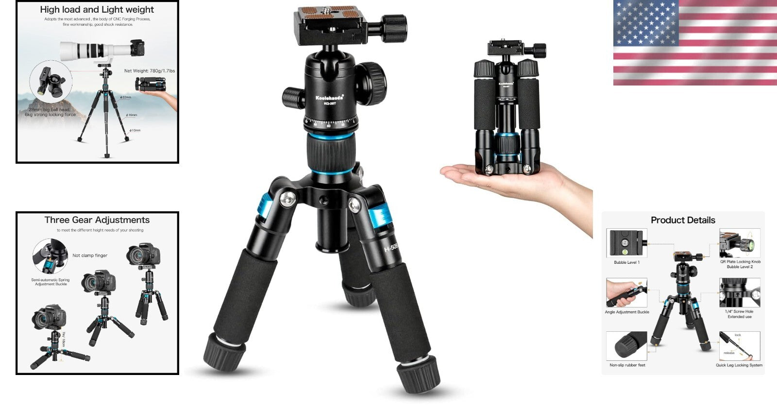 Compact 20"/51cm Mini Tripod with 360° Ball Head & Quick Release for Cameras