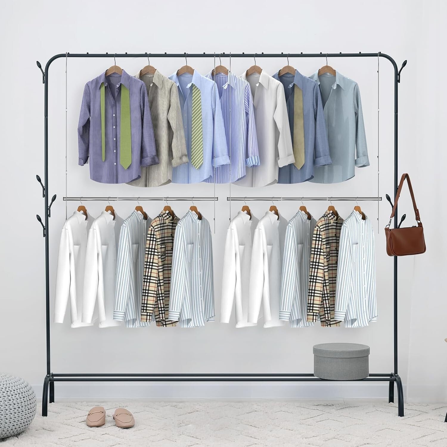 Adjustable Stainless Steel Hanging Rods - Maximize Closet Space with Ease