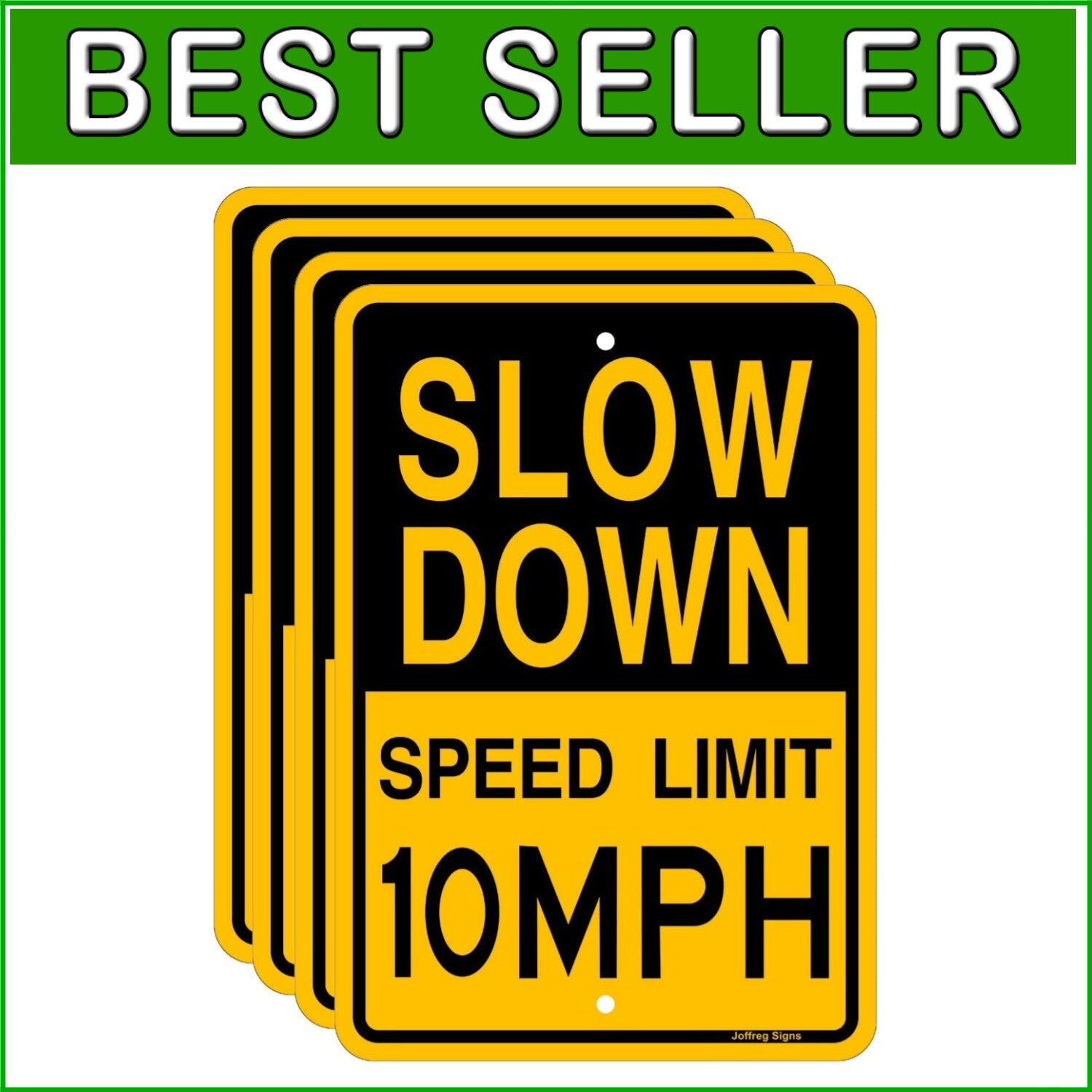 4-Pack Reflective Aluminum 'Slow Down 10 MPH' Signs for Safety, 17x12 Inches