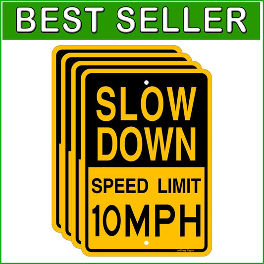 4-Pack Reflective Aluminum 'Slow Down 10 MPH' Signs for Safety, 17x12 Inches