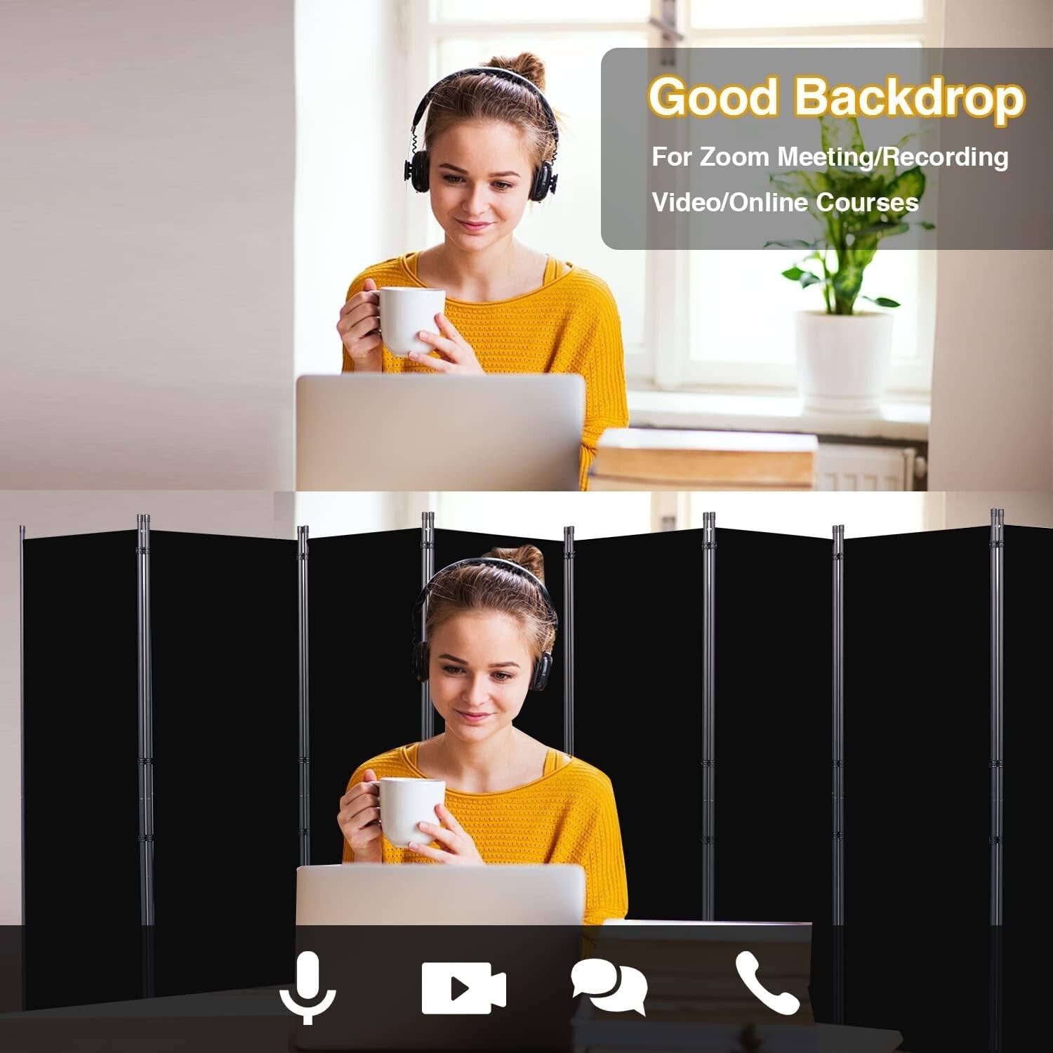 Freestanding 8 Panel Folding Privacy Screen with Stable Support Feet - 176" Wide