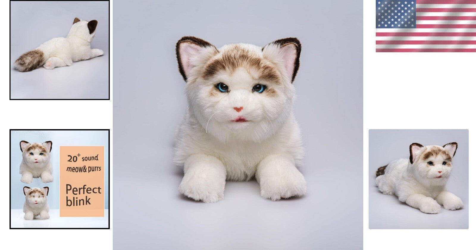 Lifelike 14-Inch Stuffed Cat with Meowing, Purring & Blinking Features